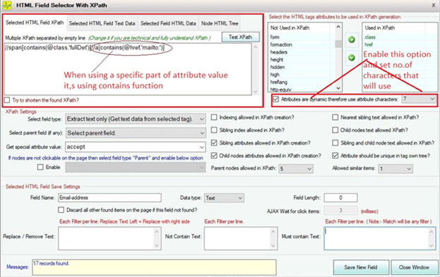 Anysite Scraper: How Can I select a specific part of attributes value to create unique xpath when multiple fields have same attribute value?