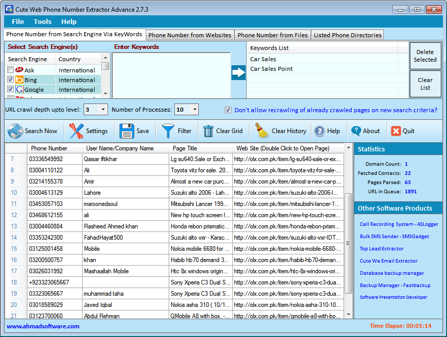 Cute Web Email Extractor Searchengine Screenshot
