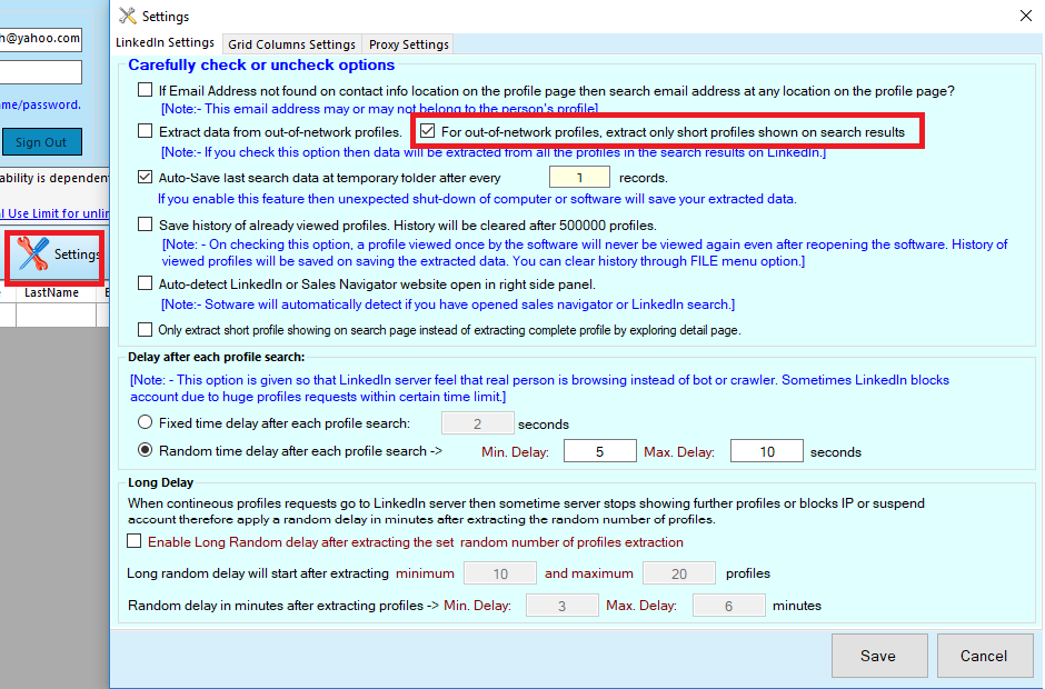 Short profile Extraction for out-of-network profiles