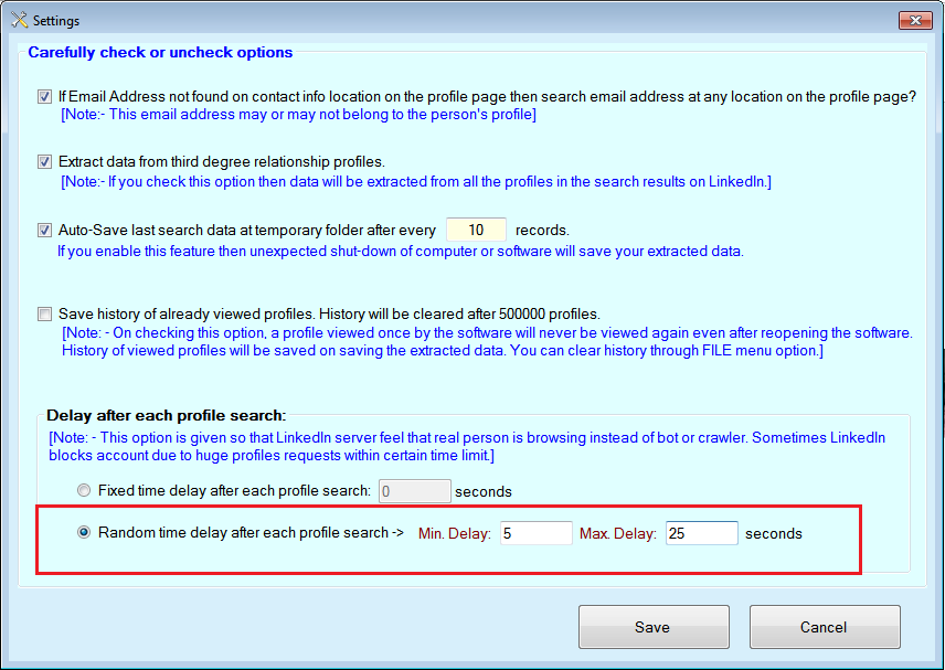 Random Delay Settings