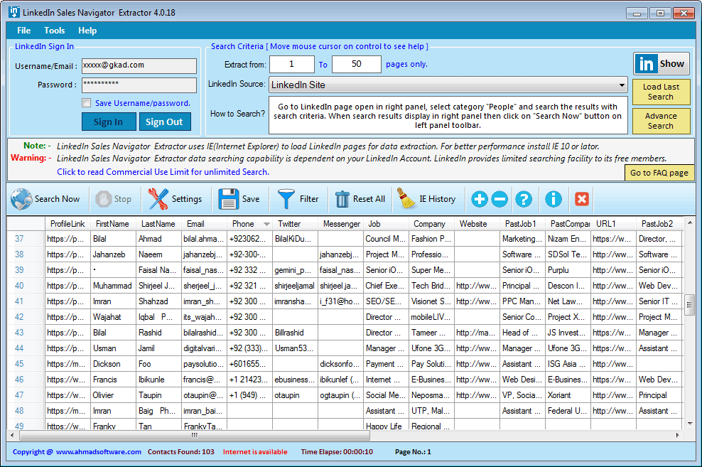 LinkedIn Sales Navigator Extractor Screenshot