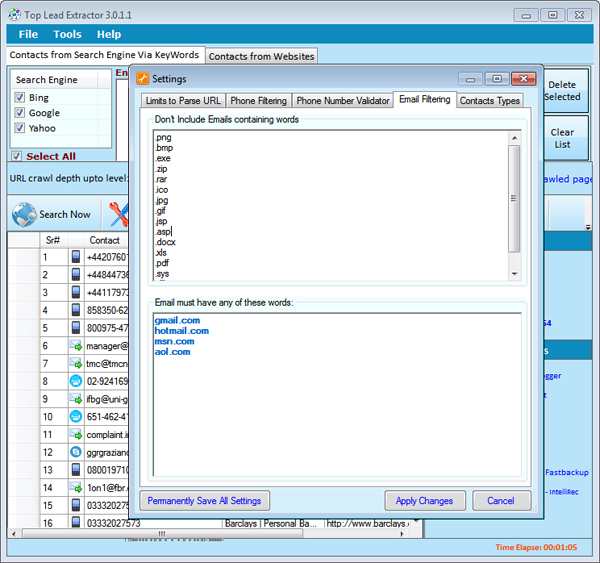 Web Data Ripper Email Filers Screenshot