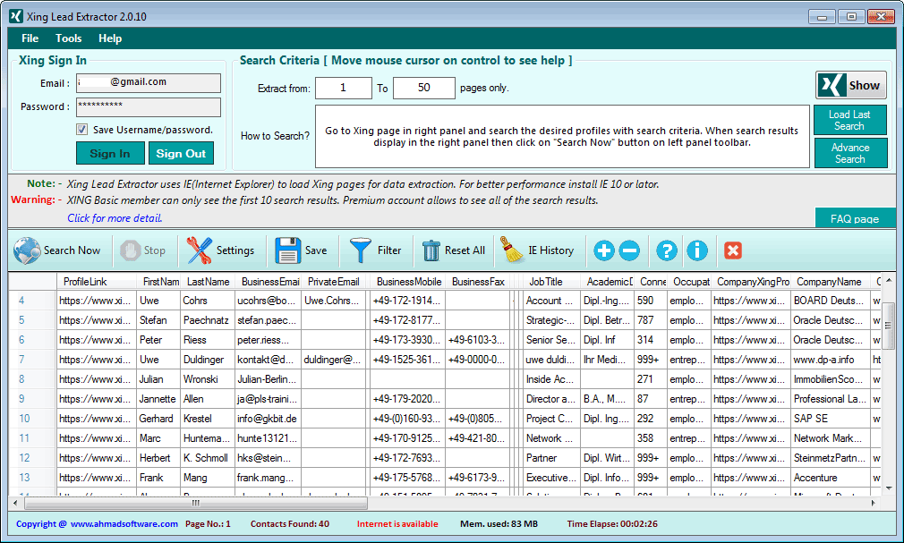 Xing Lead Extractor Screenshot